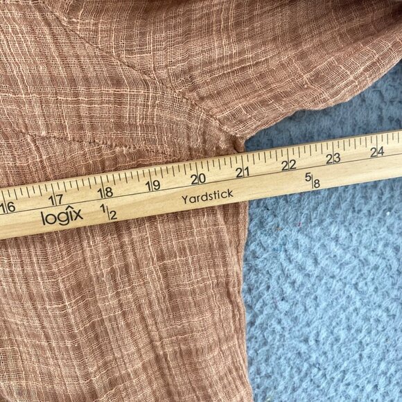 Free People Top Womens Large Brown 3/4 Angel Sleeves Ruffled Godet Gauzy Boho - Picture 8 of 10